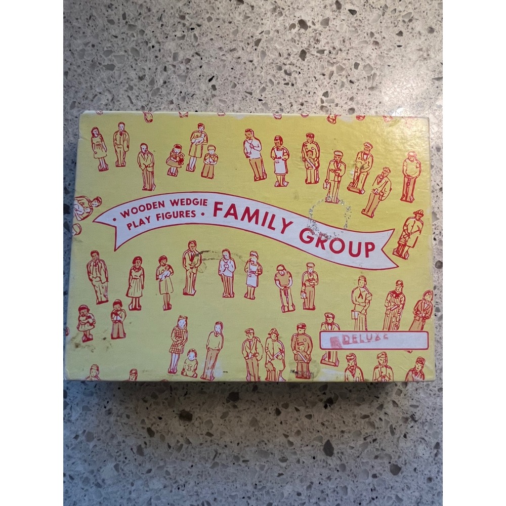 Vintage Guidecraft Wooden Wedgie Play Figures Family Group Deluxe Set 8 Pieces